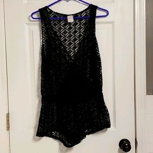 Black Swimsuit Romper Cover-Up